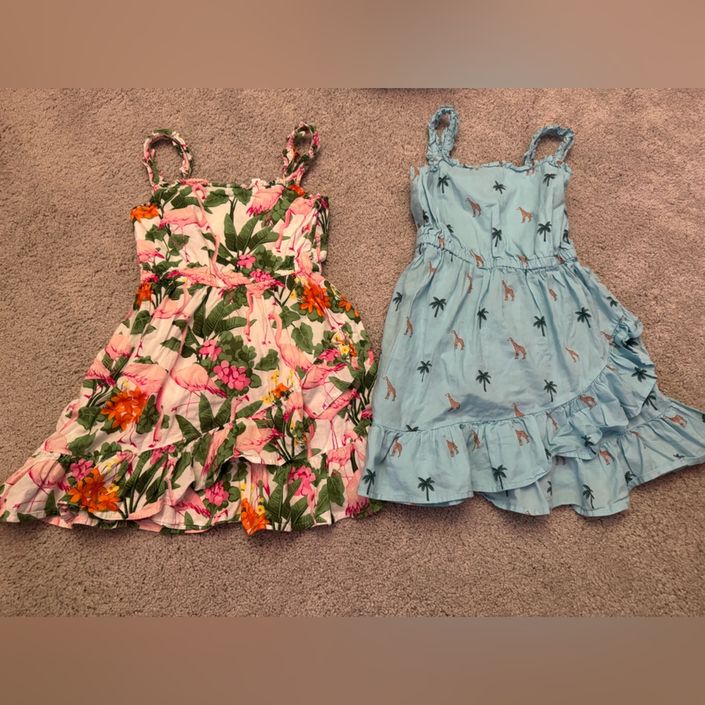 TWO Janie and Jack Sundresses, Flamingo, Giraffe, 6